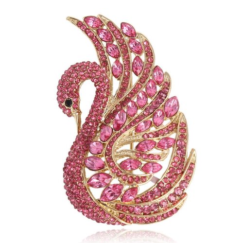EVER FAITH Gold-Tone Swan Bird Brooch Pink Austrian Crystal A13157-7
