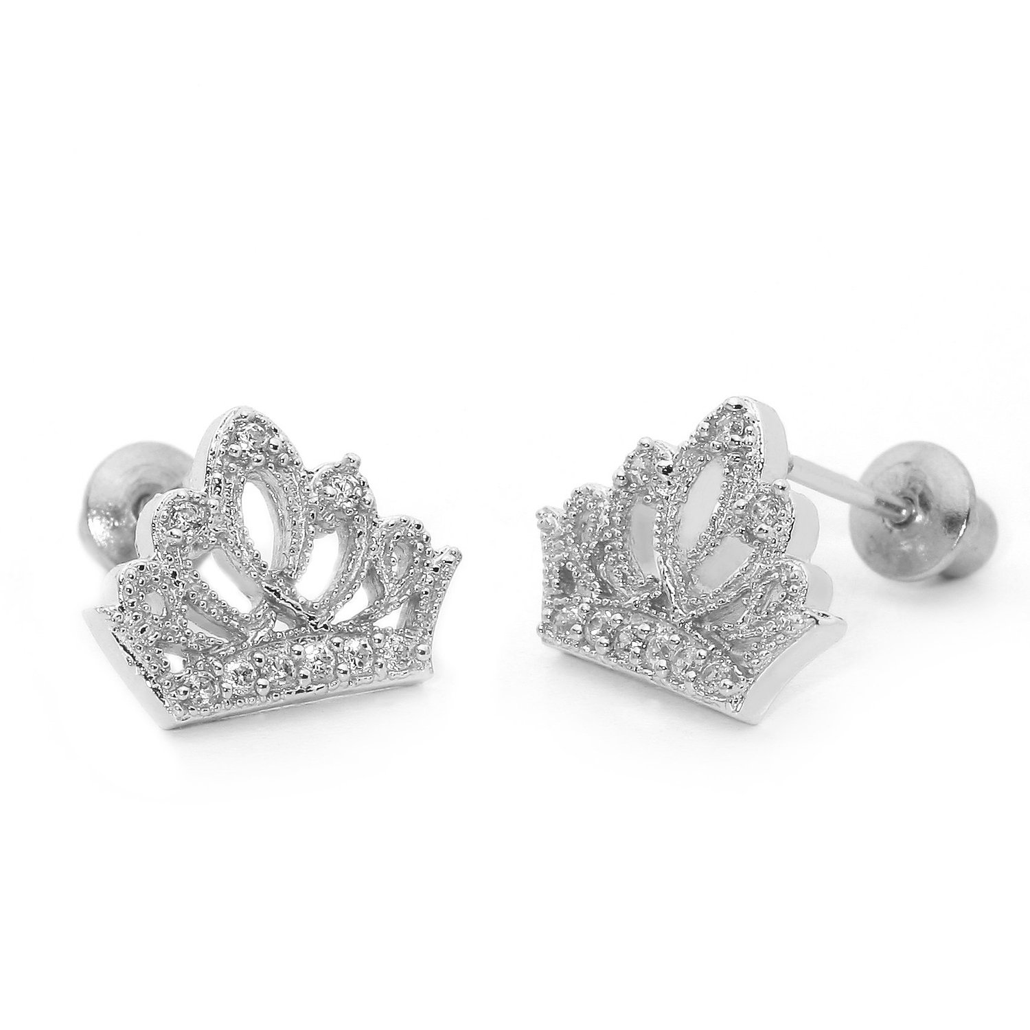 14k Gold Plated 925 Silver Baby Princess Crown Children Screwback Earrings Baby, Toddler, Kids & Childrens