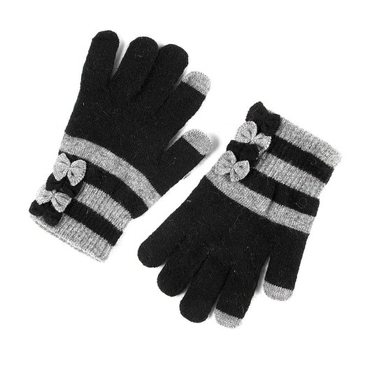 Icing Womens Black and Gray Stripes with Bows Touch Screen Gloves