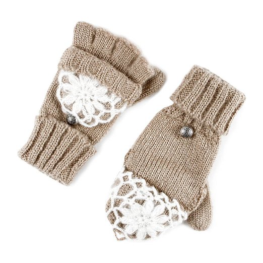 Icing Womens Knit Convertible Gloves with Crochet Overlay