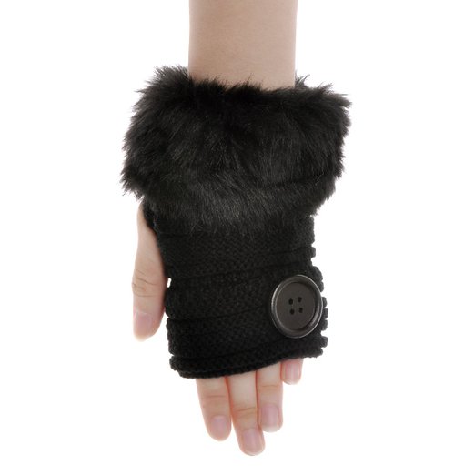 ZLYC Women Classic Faux Fur Button Hands Wrist Fingerless Stretchy Knit Gloves
