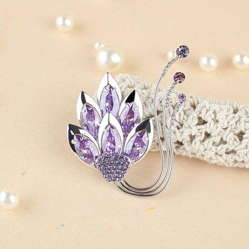 Yoursfs Noble 18K White Gold Plated Use Austrian Crystal Lotus Amethyst Brooch