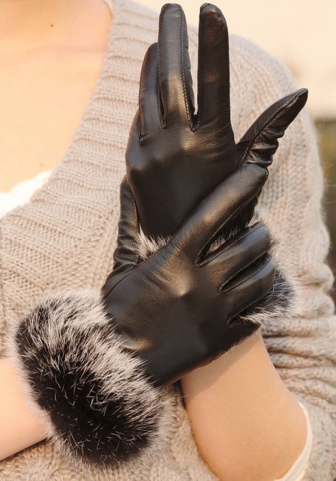 WARMEN Luxury Genuine Soft Nappa Leather Gift Gloves with 100% Rabbit Fur Cuff