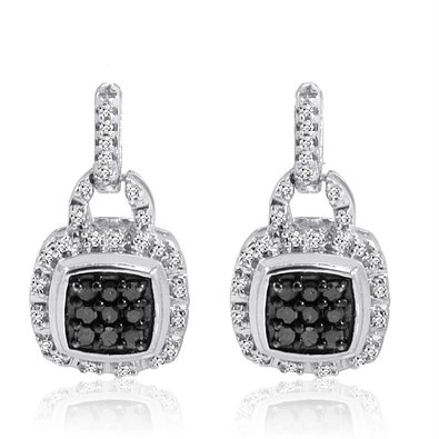 1/3ct tw Black and White Diamond Square Shape Dangle Earrings in Sterling Silver