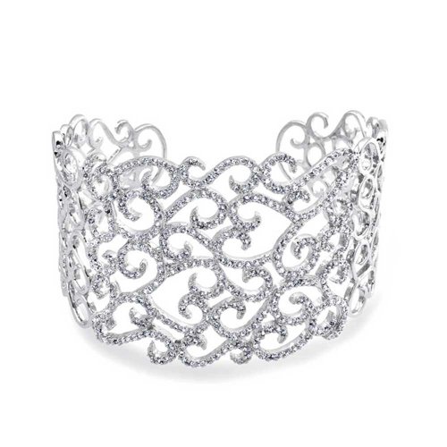 Bling Jewelry Silvertone Cubiz Zirconia Pave Swirl Bridal Cuff Bracelet