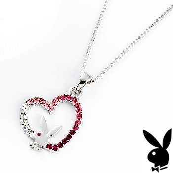 Playboy Necklace Pink Swarovski Crystals Open Heart Pendant Iconic Bunny Logo Platinum Plated Official Genuine Authentic Licensed Jewelry Jewellery