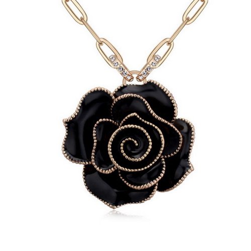 Fashion Jewelry Rose Flower Style Sterling Swarovski Crystal Long Sweater Chain Pendant Necklace, 30"