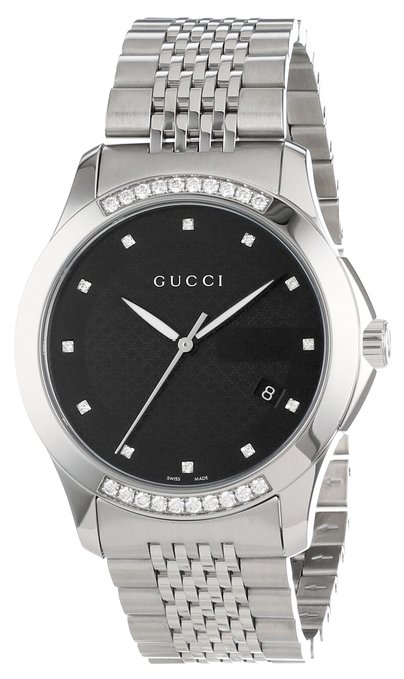 Gucci Men's YA126408 G-Timeless Medium Diamond Black Dial Steel Watch