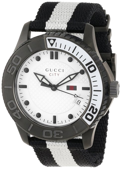 Gucci Men's YA126243 "G-Timeless" White Diamond Pattern Dial Watch
