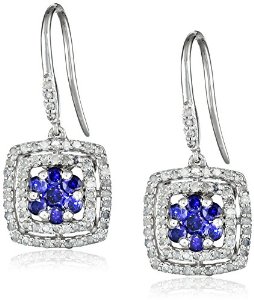 10k White Gold Created Sapphire and Diamond-Accented Dangle Earrings