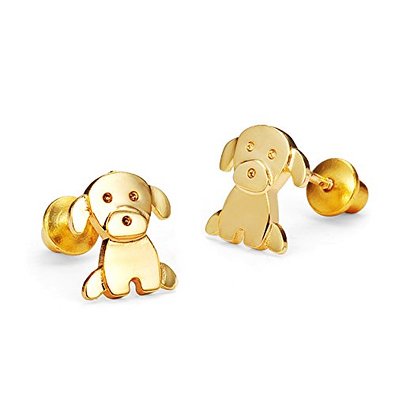 14k Gold Plated Baby Dog Children Screwback Earrings with 925 Silver Post Baby, Toddler & Kids