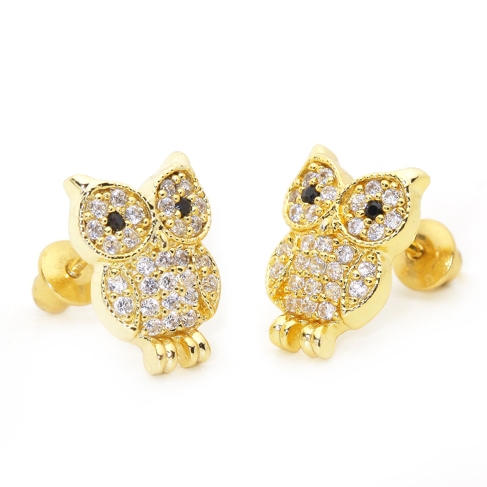 14k Gold Plated Cute Owl Children Screwback Earring With 925 Silver Post Baby, Toddler, Kids & Children