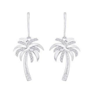 Lever Back Diamond "Palm Tree" Earrings in 10K White Gold (0.14 cttw)