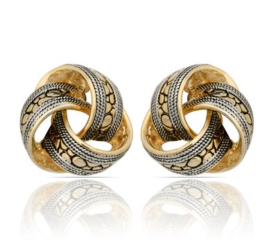 JanKuo Jewelry Two Tone Antique Style Knot Clip On Earring in Gift Box