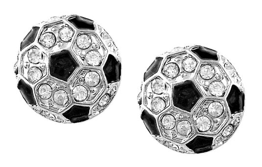 Sparkling Crystal Embellished 1/2" Button Style Soccer Ball Stud Earrings Silver Tone Girls, Teens, Women