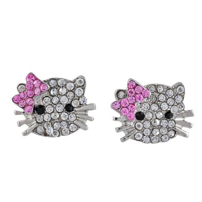 Stud Earrings for Little Girls - Silver with Clear and Pink Rhinestones in a Pretty Silver Gift Box