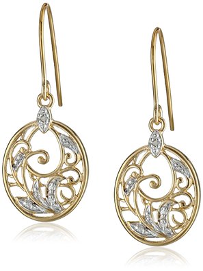 Yellow Gold-Plated Sterling Silver Diamond-Accent Floral Dangle Earrings