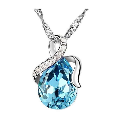 JBG Beautiful Fashion Aquamarine Crystal Pendant Necklace-Crescent Moon Charms Jewelry Personality Gift in a Nice Jewellery Box