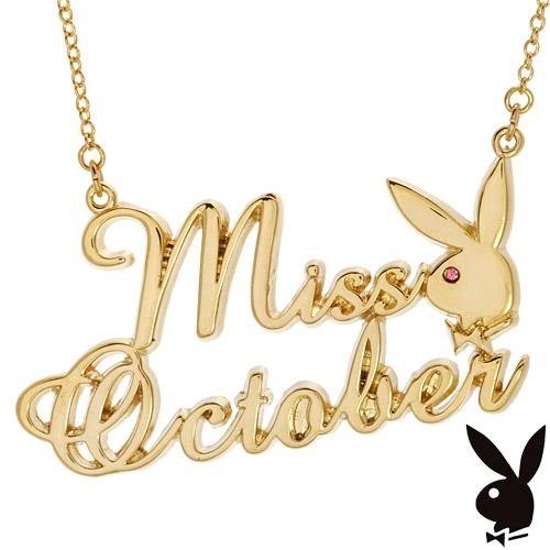Playboy Necklace MISS OCTOBER Pendant Gold Plated Playmate of the Month Collection Official Genuine Authentic Licensed Jewelry Jewellery