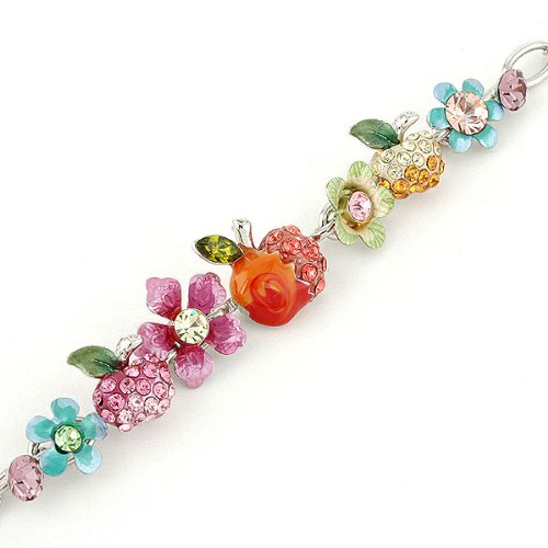 Glamorousky Apple and Flower Bracelet with Multi Color Swarovski Element Crystals - 20cm (1135)