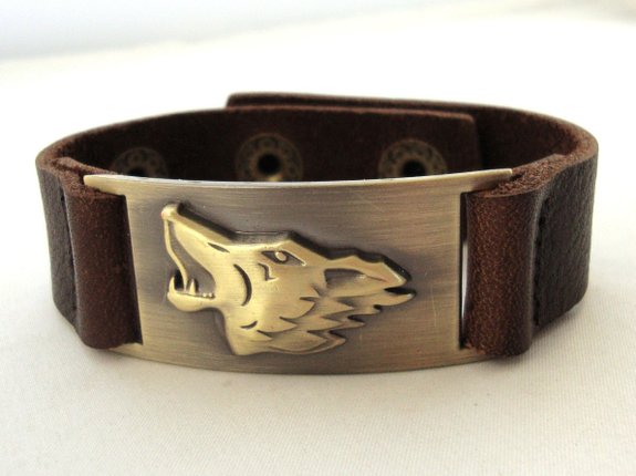 Wolf Leather Bracelet, Adjustable