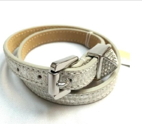 Michael Kors MKJ3178 Women's Double Wrap Metallic Leather Bracelet, Silver