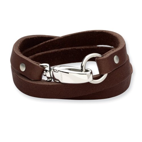 Chisel Stainless Steel Dark Brown Leather Wrap Bracelet