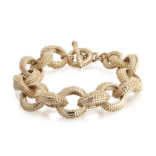 Bling Jewelry Chunky Gold Plated Beaded Round Link Toggle Statement Bracelet 8in