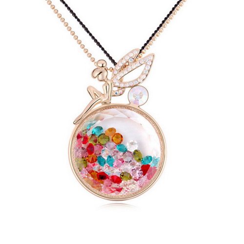 Fashion Jewelry Fairy Circle Style Sterling Swarovski Crystal Long Sweater Chain Pendant Necklace, 30"