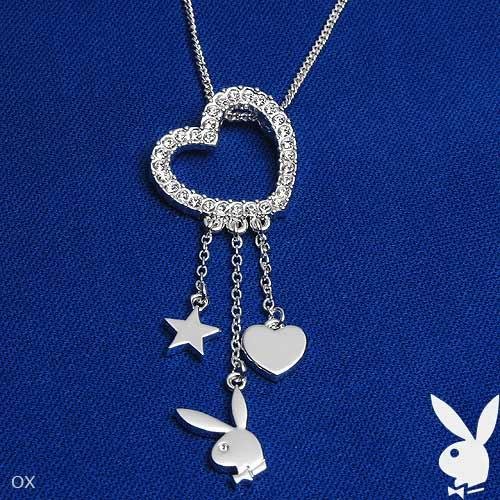Playboy Necklace Swarovski Crystal Heart Pendant Bunny Logo Star Heart Charms Dangling Authentic Officially Licensed Playboy Jewelry Jewellery