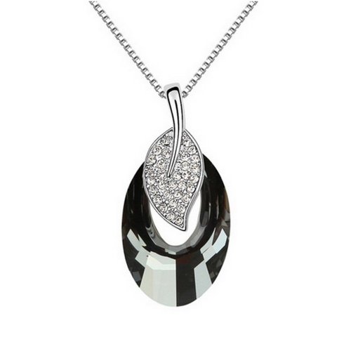 Fashion Jewelry Leaf Style Sterling Swarovski Crystal Pendant Necklace, 16"