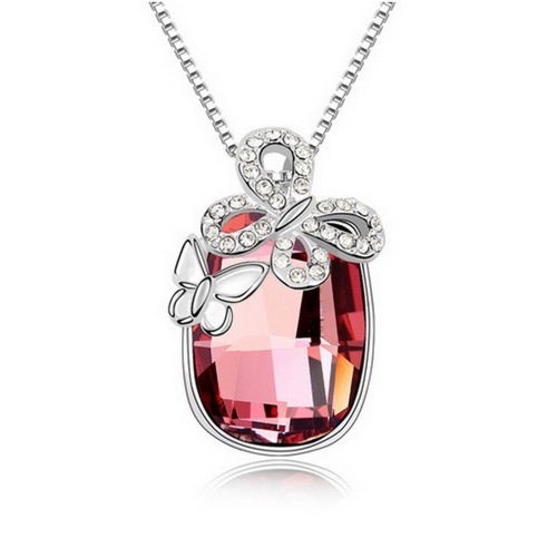 Fashion Jewelry Butterfly Style Sterling Swarovski Crystal Pendant Necklace, 16"